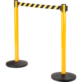 Global Industrial™ Retractable Belt Barrier 40"" Yellow Post 11' Black/Yellow Belt