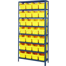 Quantum 1875-SB808 Steel Shelving with 28 8""H Plastic Shelf Bins Yellow 36x18x75-SB8 Shelves