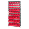 Quantum QSBU-230240 Steel Shelving With 48 Giant Stacking Bins Red 12x36x75