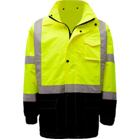 GSS Safety 6003 Class 3 Premium Hooded Rain Coat Lime with Black Bottom 2XL/3XL
