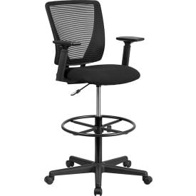 Flash Furniture Ergonomic Drafting Stool - Adjustable Arms - Mesh Back - Black