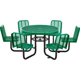 Global Industrial 46"" Round Picnic Table w/ 6 Seats Expanded Metal Green