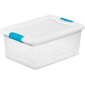 Sterilite 15 Quart 14948012 Clear Storage Latch Tote White Lid Blue Latches 16-1/4 x 11-1/4 x 6-3/4