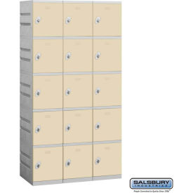 Salsbury 5-Tier 15 Door Plastic Locker 38-1/4""W x 18""D x 74""H Tan Unassembled