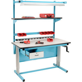 Global Industrial™ Bench-In-A-Box Ergonomic Workbench Plastic Laminate Top 60""Wx30""D Blue