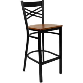 Flash Furniture X-Back Metal Restaurant Barstool - Cherry Wood Seat - HERCULES Series