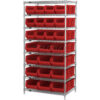 Quantum WR8-950952 Chrome Wire Shelving With 24 24""D Bins Red 36x24x74