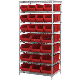 Quantum WR8-950952 Chrome Wire Shelving With 24 24""D Bins Red 36x24x74