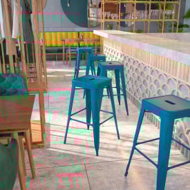 Flash Furniture 30""H Backless Antique Blue Metal Barstool