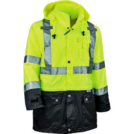 Ergodyne® GloWear 8365BK Hi-Vis Rain Jacket w/ Black Accents Class 3 Polyester Small Lime