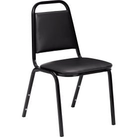 NPS Stacking Chair - 1-1/2"" Vinyl Seat - Square Back - Black Seat with Black Frame