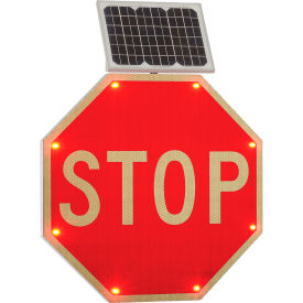 Global Industrial™ 30"" Solar Flashing LED Stop Sign Octagon