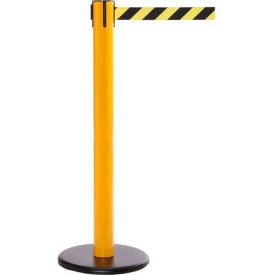 SafetyPro 300 Retractable Belt Barrier 40"" Yellow Post 16' Black/Yellow Diagonal Stripe Belt