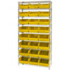 Quantum WR9-216 Chrome Wire Shelving with 24 6""H Plastic Shelf Bins Yellow 36x24x74
