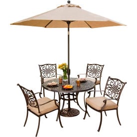 Hanover® Traditions 5 Piece Outdoor Dining Set w/ Umbrella Table