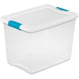 Sterilite 25 Quart 14958006 Clear Storage Latch Tote White Lid Blue Latches 16-1/4 x 11-1/4  x11-5/8
