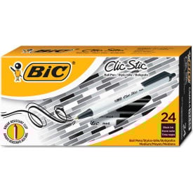 BIC® Clic Stic Retractable Ballpoint Pen Medium 1 mm Black Ink White Barrel 24/Pack