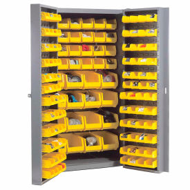 Global Industrial Storage Cabinet w/ 136 Yellow Bin Unassembled 417 lb. Weight 38""W x 24""D x 72""H