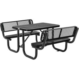 Global Industrial™ 4' Rectangular Picnic Table w/ Backrests Expanded Metal Black