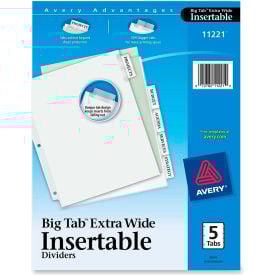 Avery WorkSaver Extra Wide Big Tab Divider Blank 9""x11"" 5 Tabs White/Clear