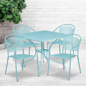 Flash Furniture Oia 5 Piece Indoor Outdoor Steel Patio Table Set w/ Round Chairs Gold
