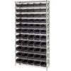 Quantum Steel Wire Shelving with 55 Conductive 4""H Bins Black - 12 Shelves - 36""W x 12""D x 74""H