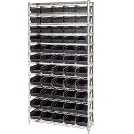 Quantum Steel Wire Shelving with 55 Conductive 4""H Bins Black - 12 Shelves - 36""W x 12""D x 74""H
