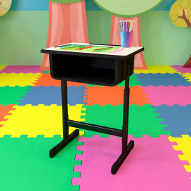 Flash Furniture Adjustable Height Student Desk - Gray Top / Black Pedestal Frame