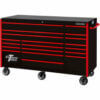 Extreme Tools RX 19 Drawer Roller Cabinet 55""W x 25""D x H""46 Black w/Red Handles & Trim