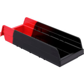 Akro-Mils Indicator® 36468BLKRED Two Tone Double Hopper Shelf Bin - 6-5/8""W x 17-7/8""L x 4""H