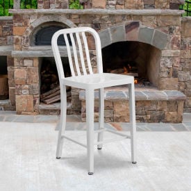 Flash Furniture 24""H White Metal Counter Height Stool with Vertical Slat Back