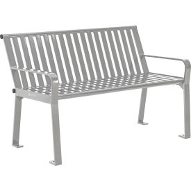 Global Industrial™ 4' Outdoor Bench with Back Vertical Steel Slat Gray