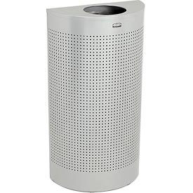 Rubbermaid® Silhouette Steel Half Round Trash Can W/Plastic Liner 12 Gallon Silver Metallic