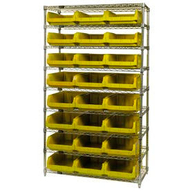 Quantum WR9-531 Chrome Shelving With 24 Magnum Giant Hopper Bins Yellow 18x42x74