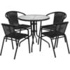 Flash Furniture Lila 5 Piece Round Glass Metal Table w/ Stack Chairs Black