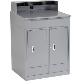 Global Industrial™ Cabinet Shop Desk w/ Riser & 2 Cabinets 34-1/2""W x 30""D Gray