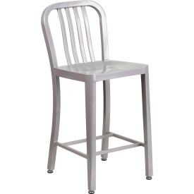 Flash Furniture 24"" High Metal Indoor-Outdoor Counter Height Stool - Silver