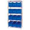 Quantum WR5-600 Chrome Wire Shelving With 12 Giant Hopper Bins Blue 18x36x74