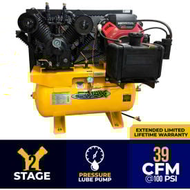 EMAX EGES1830ST 18HP Stationary Gas Compressor 30 Gallon 175 PSI 39CFM Honda Electric/Recoil