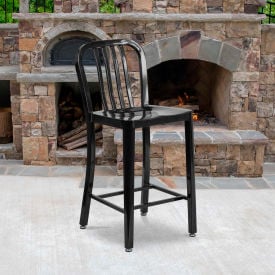 Flash Furniture 24""H Black Metal Counter Height Stool with Vertical Slat Back