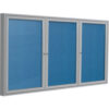 Ghent Enclosed Bulletin Board Outdoor 3 Door 96""W x 48""H Ocean Vinyl/Silver Frame