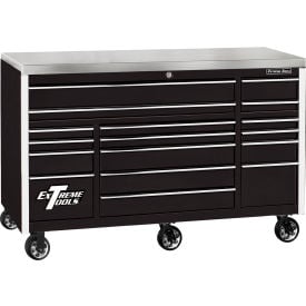 Extreme Tools EXQ 17 Drawer Pro Triple Bank Roller72""Wx30""DxH""44-3/4 Black w/Chrome Drawer Pulls