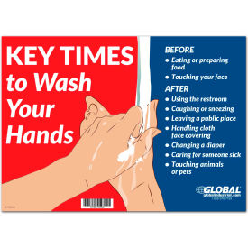 Global Industrial™ Key Times to Wash Your Hands Sign  14""W x 10""H  Wall Adhesive
