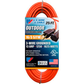 U.S. Wire 60025 25 Ft. Three Conductor Orange Extension Cord 16/3 Ga. SJTW-A 300V 13A