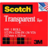 Scotch® Transparent Tape 600 1/2"" x 1296"" Boxed 1"" Core 1 Roll