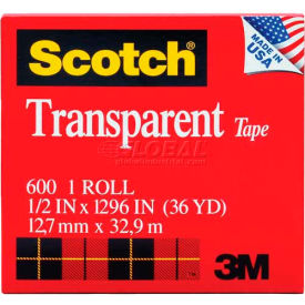 Scotch® Transparent Tape 600 1/2"" x 1296"" Boxed 1"" Core 1 Roll