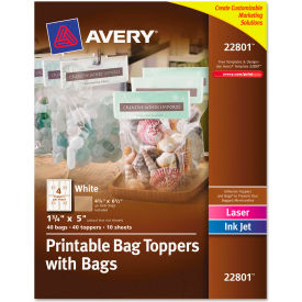 Avery® Printable Bag Toppers with Bags 1-3/4 x 5 White 40/Pack