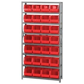 Quantum QSBU-239 Steel Shelving With 28 Giant Stacking Bins Red 12x36x75