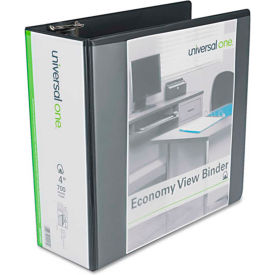 Universal® Economy D-Ring Vinyl View Binder 4"" Capacity Black
