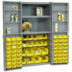 Global Industrial™ Bin Cabinet Deep Door 68 YL Bins Shelves 16 Ga Assembled Cabinet 38x24x72